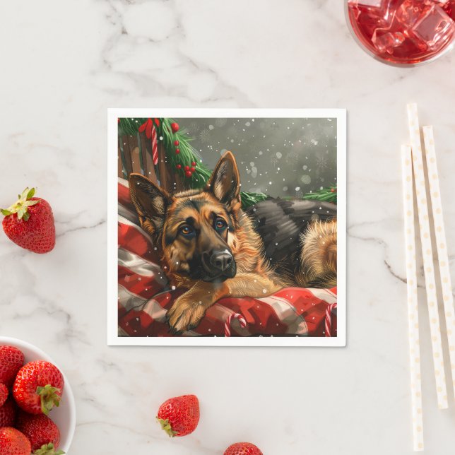 German Shepherd Dog Christmas Festive Napkins (Insitu)