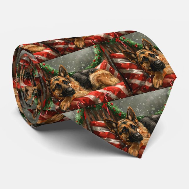 German Shepherd Dog Christmas Festive Neck Tie (Rolled)