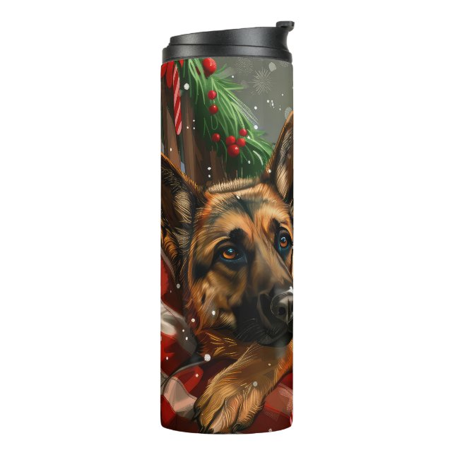 German Shepherd Dog Christmas Festive Thermal Tumbler (Rotated Left)