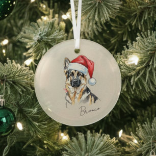 German Shepherd Dog Christmas Glass Ornament