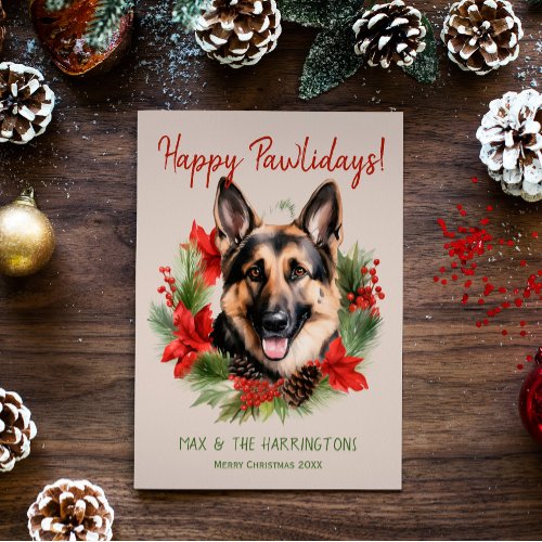 German Shepherd Dog Christmas Happy Pawlidays Holiday Card