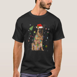 German Shepherd Dog Christmas Lights Santa Hat Dog T-Shirt