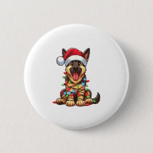 German Shepherd Dog Christmas Lights Santa Hat Xma Button