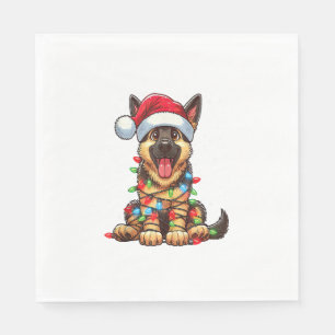 German Shepherd Dog Christmas Lights Santa Hat Xma Napkins