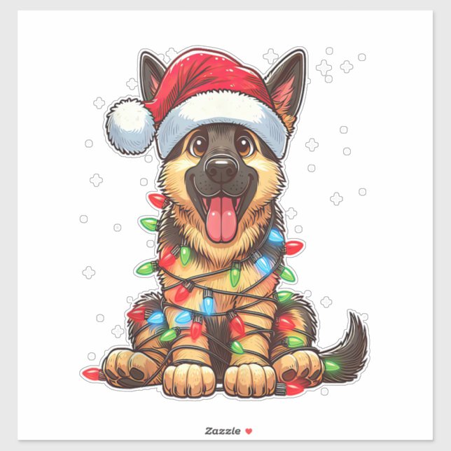 German Shepherd Dog Christmas Lights Santa Hat Xma Sticker (Sheet)