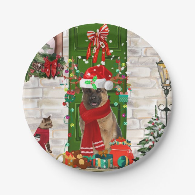 German Shepherd Dog Christmas  Paper Plates (Front)