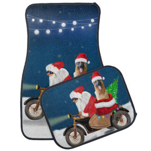 German Shepherd dog Christmas Santa Claus Car Floor Mat