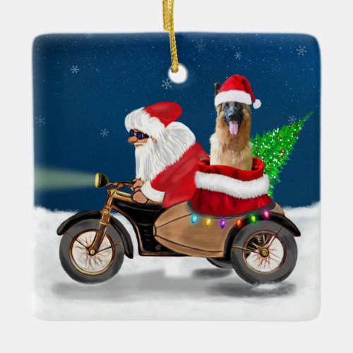 German Shepherd dog Christmas Santa Claus Ceramic Ornament