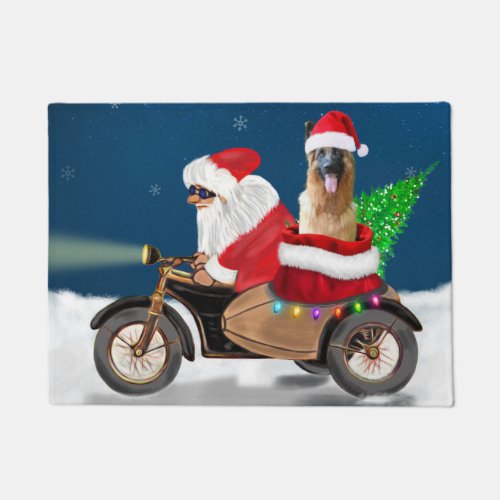 German Shepherd dog Christmas Santa Claus   Doormat