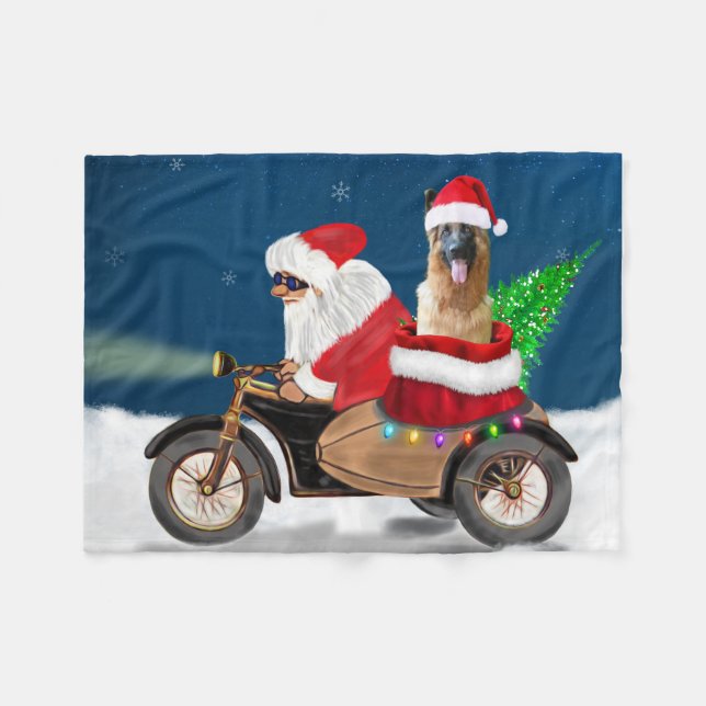 German Shepherd dog Christmas Santa Claus  Fleece Blanket (Front (Horizontal))