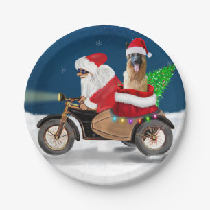 German Shepherd dog Christmas Santa Claus Paper Plates