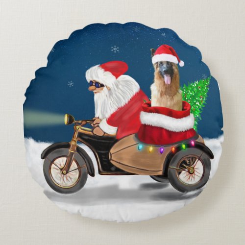 German Shepherd dog Christmas Santa Claus    Round Pillow