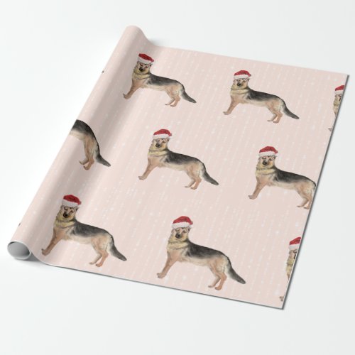 German Shepherd Dog Christmas Santa Hat Wrapping Paper