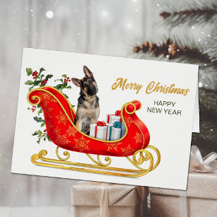 German Shepherd Dog Christmas Sleigh Card