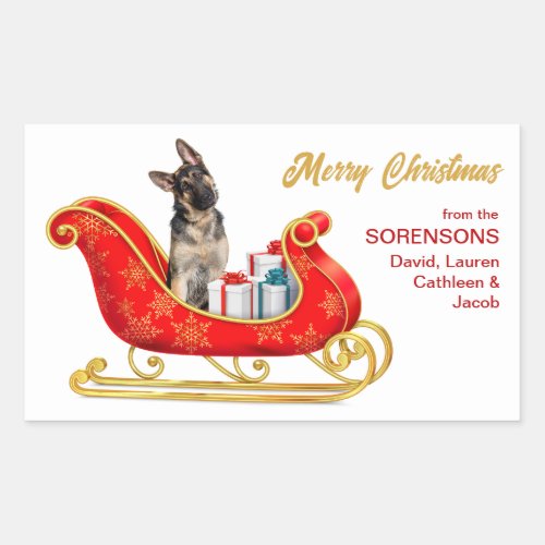 German Shepherd Dog Christmas Sleigh  Rectangular Sticker