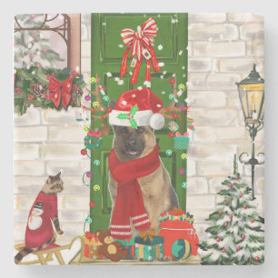 German Shepherd Dog Christmas Stone Coaster
