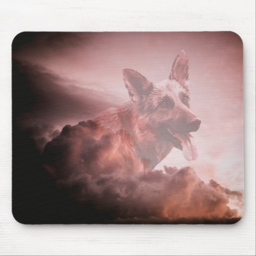 German Shepherd Dog Clouds Heaven Art Portrait GSD Mouse Pad