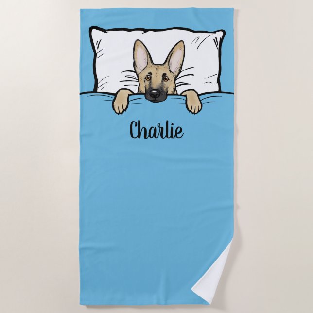 German Shepherd Dog Cute Personalized Beach Towel (Front)