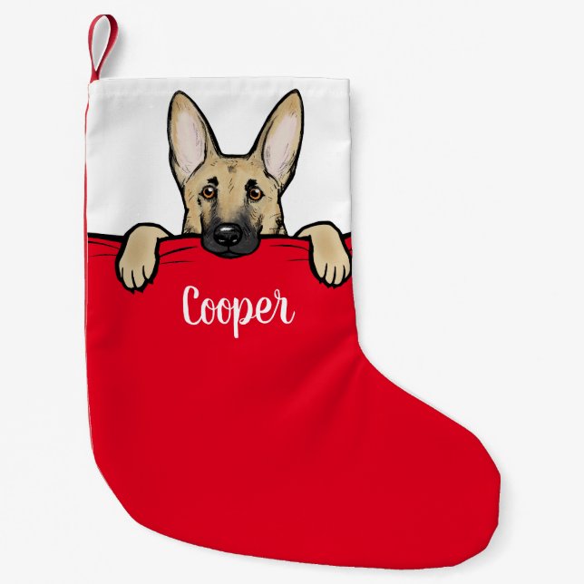 German Shepherd Dog Cute Personalized Small Christmas Stocking (Front)