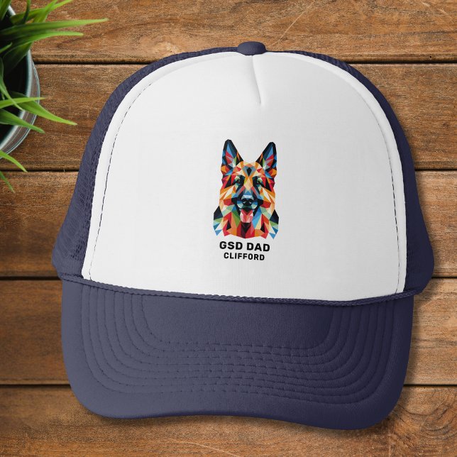German Shepherd Dog Dad Personalized Low Poly Art Trucker Hat (Personalize with name or edit/replace/delete text as required. )