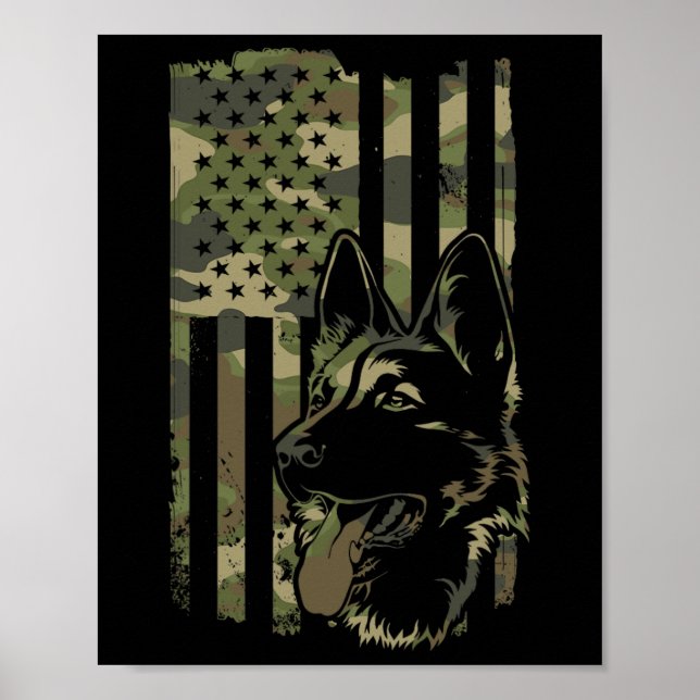 German Shepherd Dog - Dog Lover Shepherd Usa Flag  Poster (Front)