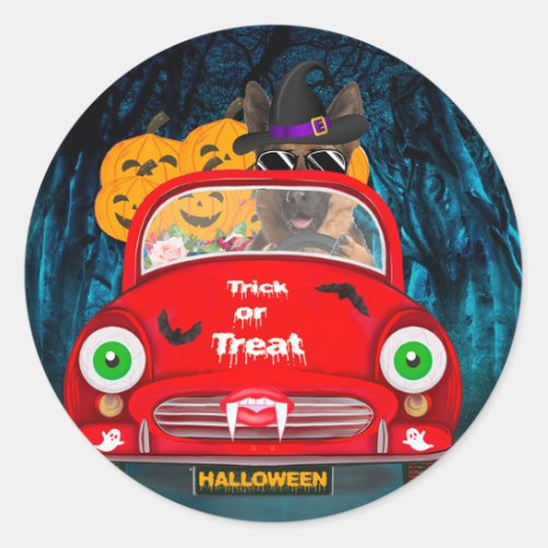 German Shepherd Dog Driving Car Scary Halloween Classic Round Sticker