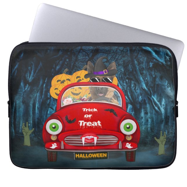 German Shepherd Dog Driving Car Scary Halloween Laptop Sleeve (Front)