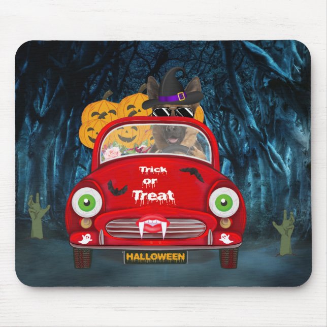 German Shepherd Dog Driving Car Scary Halloween Mouse Pad (Front)