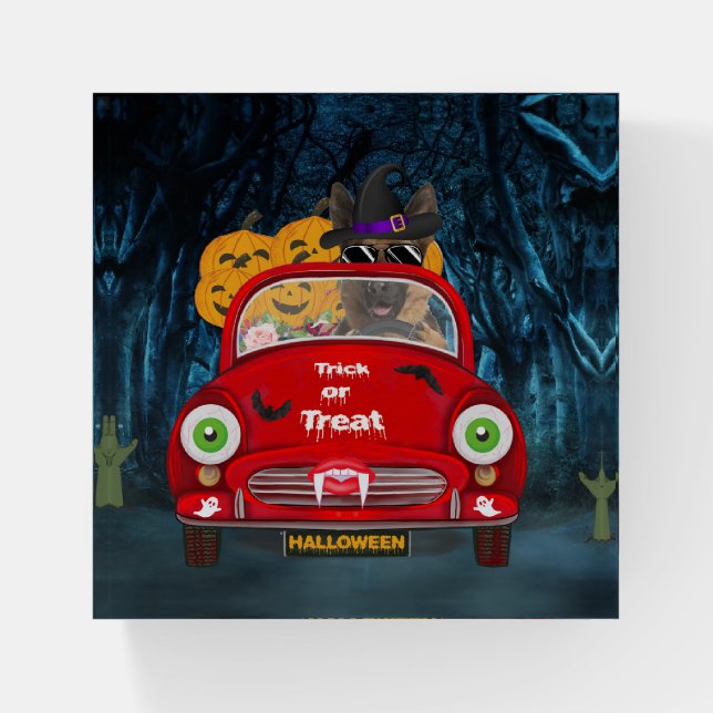 German Shepherd Dog Driving Car Scary Halloween Paperweight (Front)