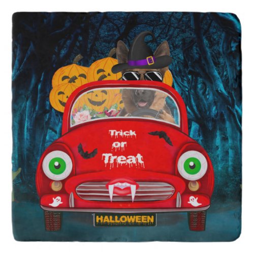 German Shepherd Dog Driving Car Scary Halloween  Trivet