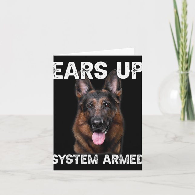 German Shepherd Dog Ears Up System Armed T Shirt  Card (Front)