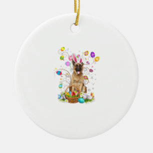 German Shepherd Dog Easter Egg Hunting Basket East Ceramic Ornament