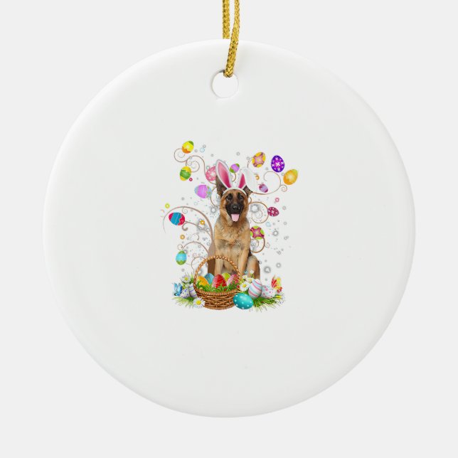German Shepherd Dog Easter Egg Hunting Basket East Ceramic Ornament (Front)