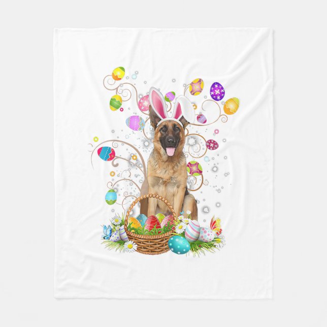 German Shepherd Dog Easter Egg Hunting Basket East Fleece Blanket (Front)