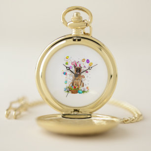 German Shepherd Dog Easter Egg Hunting Basket East Pocket Watch