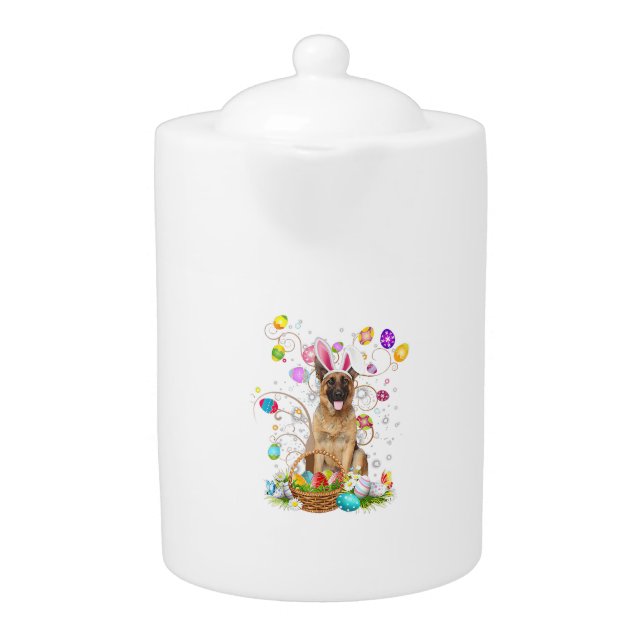 German Shepherd Dog Easter Egg Hunting Basket East Teapot (Front)