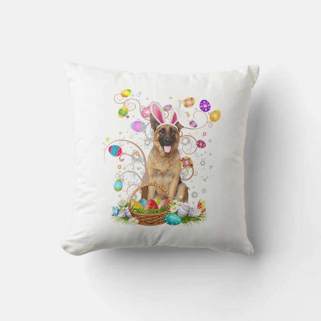 German Shepherd Dog Easter Egg Hunting Basket East Throw Pillow (Front)