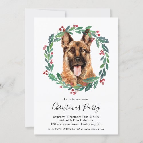 German Shepherd Dog Elegant Christmas Party Invitation