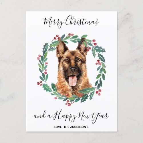 German Shepherd Dog Elegant Merry Christmas Holiday Postcard