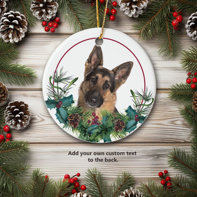 German Shepherd Dog Evergreen Berry Wreath Ceramic Ornament (Creator Uploaded)