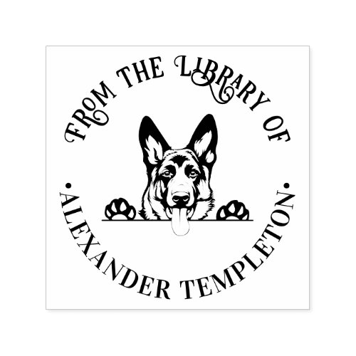 German Shepherd Dog Face 2 Library Book Name E Self_inking Stamp