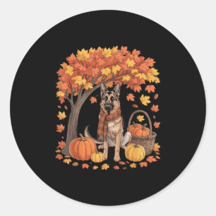 German Shepherd Dog Fall Scarf Pumpkin Autumn Than Classic Round Sticker