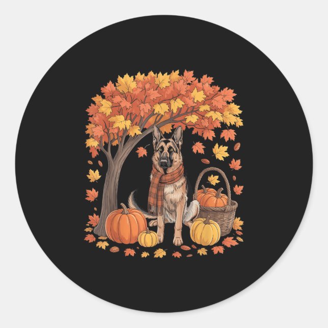 German Shepherd Dog Fall Scarf Pumpkin Autumn Than Classic Round Sticker (Front)
