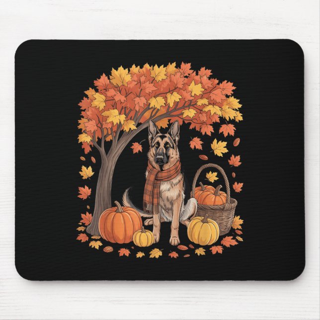 German Shepherd Dog Fall Scarf Pumpkin Autumn Than Mouse Pad (Front)