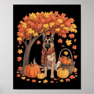 German Shepherd Dog Fall Scarf Pumpkin Autumn Than Poster