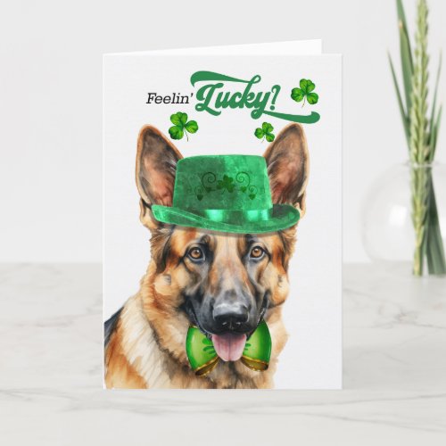 German Shepherd Dog Feelin Lucky St Patricks Day Holiday Card