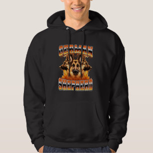 German Shepherd Dog Flames 90s Bootleg Style Hoodie