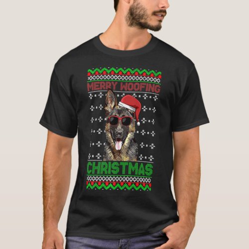 German Shepherd Dog Funny Merry Woofing Christmas  T_Shirt