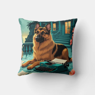 German Shepherd Dog gentleman vintage Throw Pillow