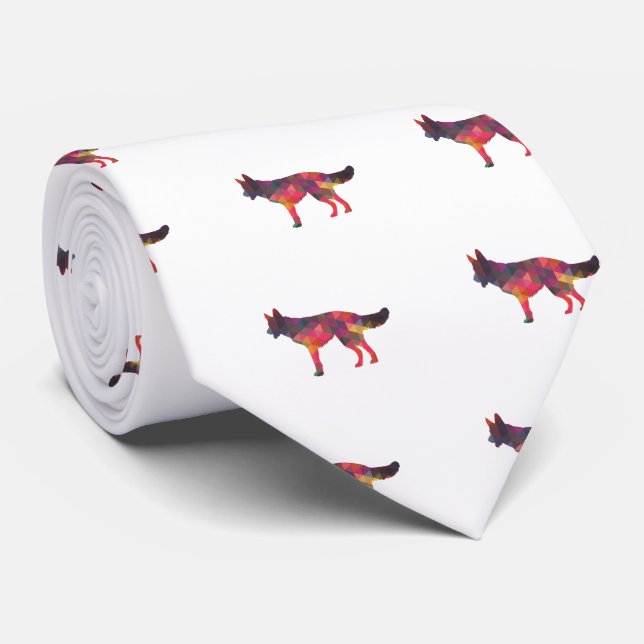 German Shepherd Dog Geometric Pattern Silhouette M Neck Tie (Rolled)